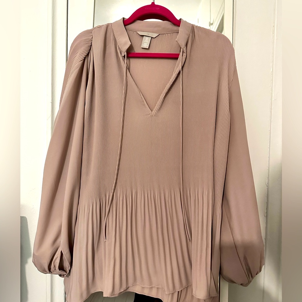 Tan pleated tunic blouse
